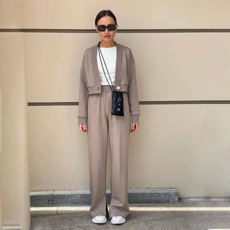 Pants Suit Cardigan solid color